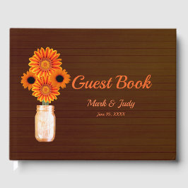 Livro De Visitas Orange Floral Mason Jar Wedding Russo Escuro
