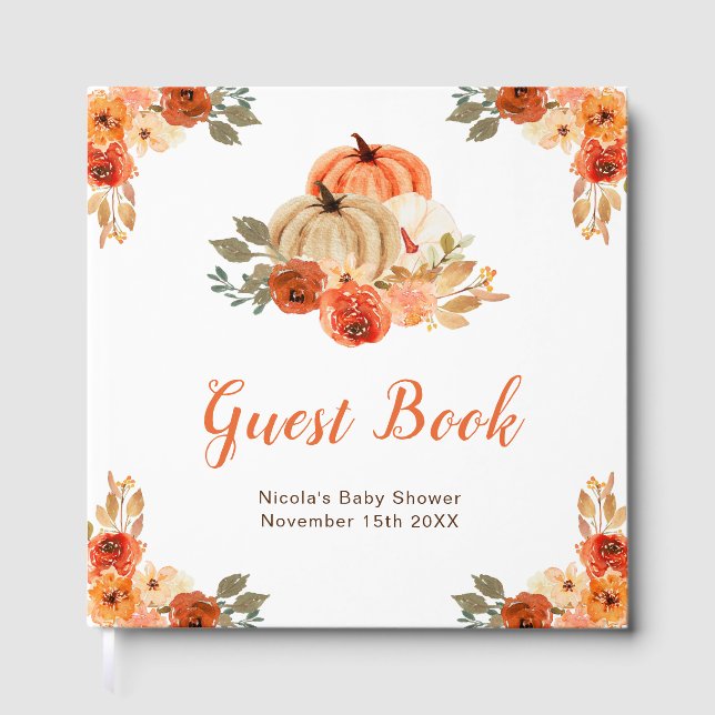 Livro De Visitas Orange Floral Pumpkin Baby Shower Guest Book (Frente)
