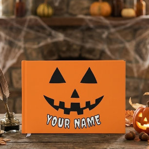 Livro De Visitas Orange Pumpkin Personalizado Halloween Seu Nome