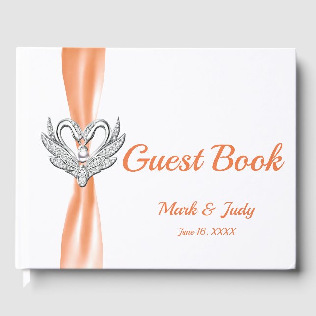 Livro De Visitas Orange Ribbon Silver Swans Guestbook (Frente)
