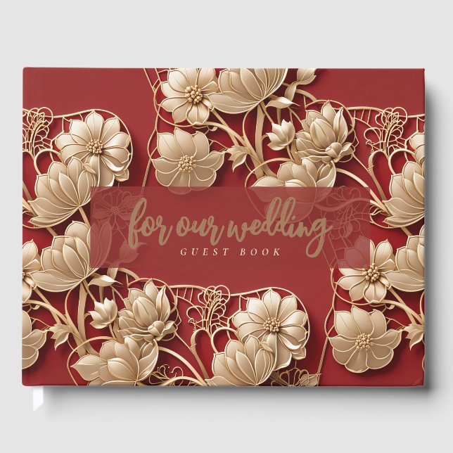 Livro De Visitas Oriental Art Deco Florals | Custom Wedding (Frente)