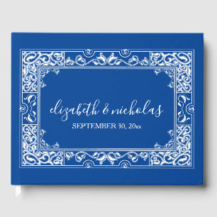Livro De Visitas Ornamentado Elegante Vintage Rolls Marinho Azul