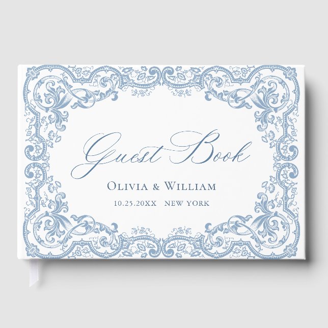 Livro De Visitas Ornamentado Renascentista Casamento Azul Dusty (Frente)