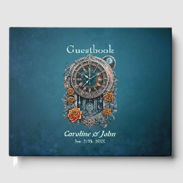 Livro De Visitas Ornamentado Steampunk Clock com Rosas.