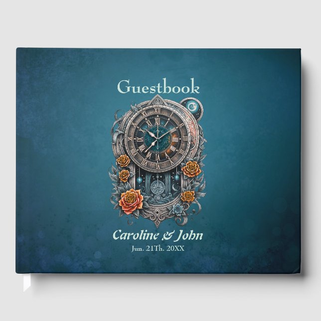 Livro De Visitas Ornamentado Steampunk Clock com Rosas. (Frente)