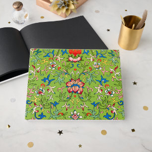 Livro De Visitas Ornamento Chinês Vintage Owen Jones Floral Verde