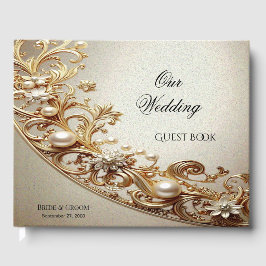 Livro De Visitas Ornate Gold Flourish Guest Book