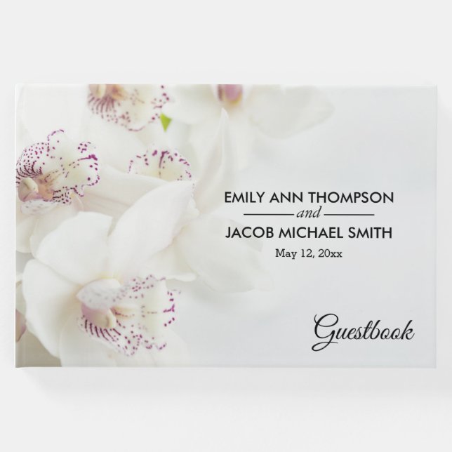 Livro De Visitas Orquídeas Brancas e Roxas Elegantes | Casamento (Frente)
