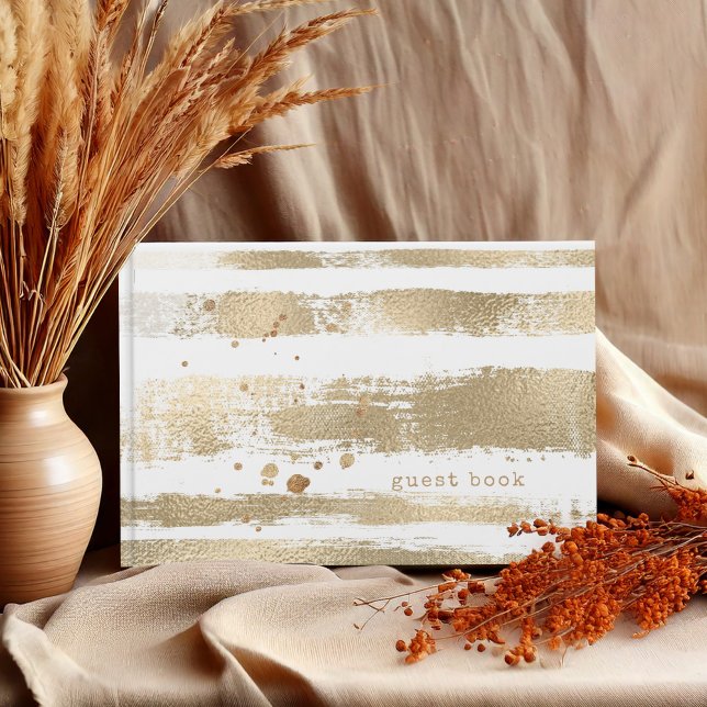 Livro De Visitas Ouro Brush Stroke Stripes Wedding ID655 (Criador carregado)