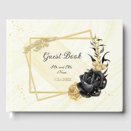 Livro De Visitas ouro elegante e flores pretas botânicas