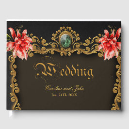 Livro De Visitas Ouro real e design floral vermelho