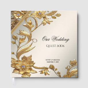 Livro De Visitas Ouro Wavy Deixa Catálogo de Convidados Floral