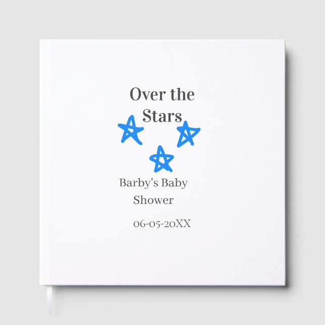 Livro De Visitas Over the Stars blue gray baby shower name date ele (Frente)