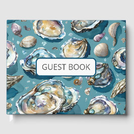 Livro De Visitas Oysters Clams Seashells Padrão Azul