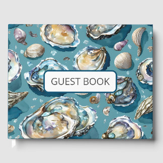 Livro De Visitas Oysters Clams Seashells Padrão Azul