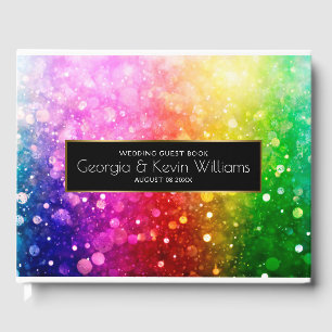 Livro De Visitas Padrão colorido do Rainbow Bokeh Glitter