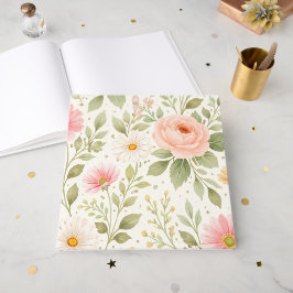 Livro De Visitas Padrão de Aquarela Floral Suave