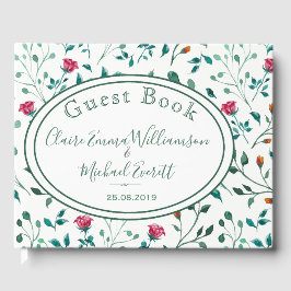 Livro De Visitas Padrão de Folhagem Floral e Verde Rustic | Casamen