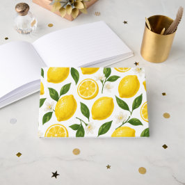 Livro De Visitas Padrão de Limão Fresco com Folhas e Flores