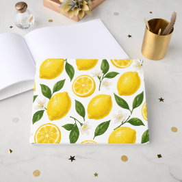 Livro De Visitas Padrão de Limão Fresco com Folhas e Flores