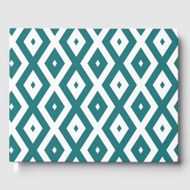 Livro De Visitas Padrão de losango branco e teal (Frente)