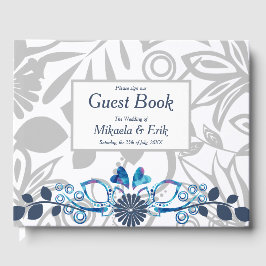 Livro De Visitas Padrão Floral da Cinza Azul escandinava