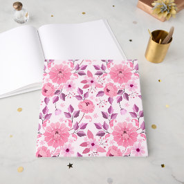 Livro De Visitas Padrão Floral Rosa com Flores Elegantes