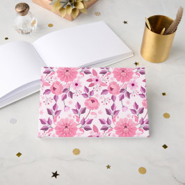Livro De Visitas Padrão Floral Rosa com Flores Elegantes