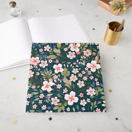Livro De Visitas Padrão Floral Rosa e Branco Elegante