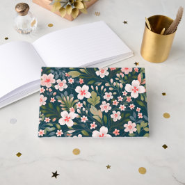 Livro De Visitas Padrão Floral Rosa e Branco Elegante