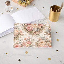 Livro De Visitas Padrão Floral Rosa Vintage | Pastel Elegante