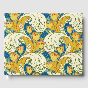Livro De Visitas Padrão Floral Verde Dourado Azul da Tulip Vintage