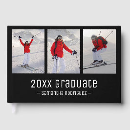 Livro De Visitas Padrão Preto e Branco de 3 Fotos Moderno Formatura