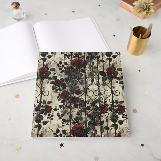 Livro De Visitas Padrão Rosa de Jardim Gótico Vitoriano (Frente aberta)