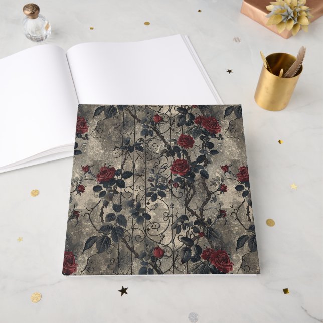 Livro De Visitas Padrão Rosa de Jardim Gótico Vitoriano (Frente aberta)