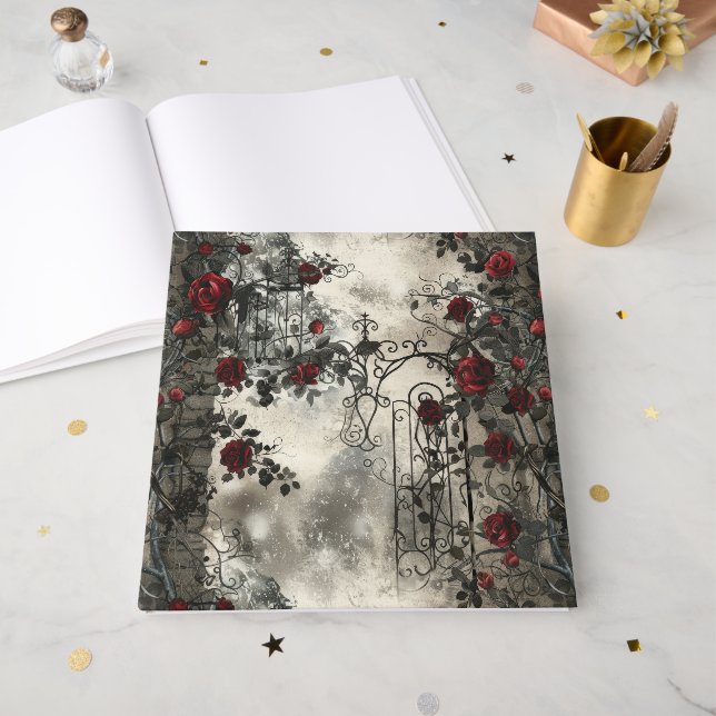 Livro De Visitas Padrão Rosa de Jardim Gótico Vitoriano (Frente aberta)