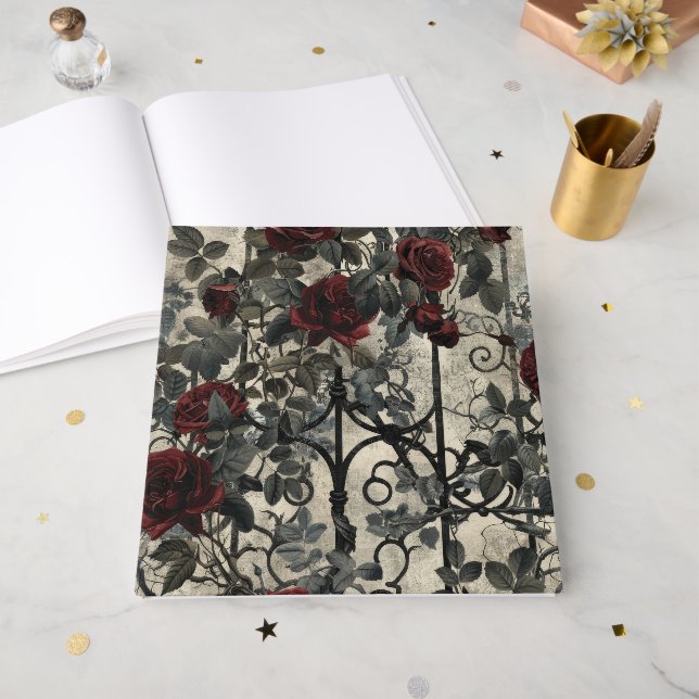 Livro De Visitas Padrão Rosa de Jardim Gótico Vitoriano (Frente aberta)