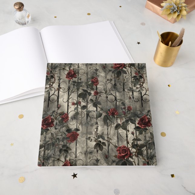 Livro De Visitas Padrão Rosa de Jardim Gótico Vitoriano (Frente aberta)