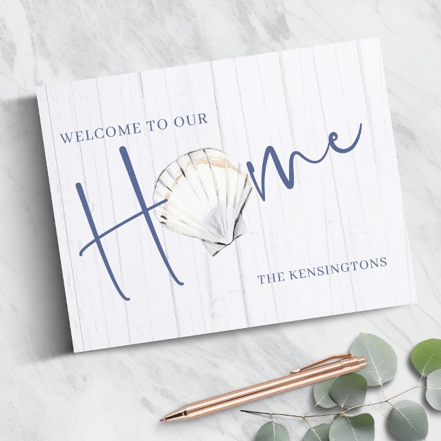 Livro De Visitas Página inicial da Seashell náutica | Madeira Coste (Nautical Seashell Home | Coastal Wood Guest Book)