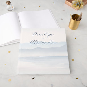 Livro De Visitas Paisagem Aquática Azul Tranquila em Aquarela
