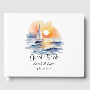 Livro De Visitas Paisagem Marinha do Pôr do Sol de Barco à Vela em
