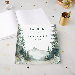 Livro De Visitas Paisagem Montanhosa Serena em Aquarela Verde