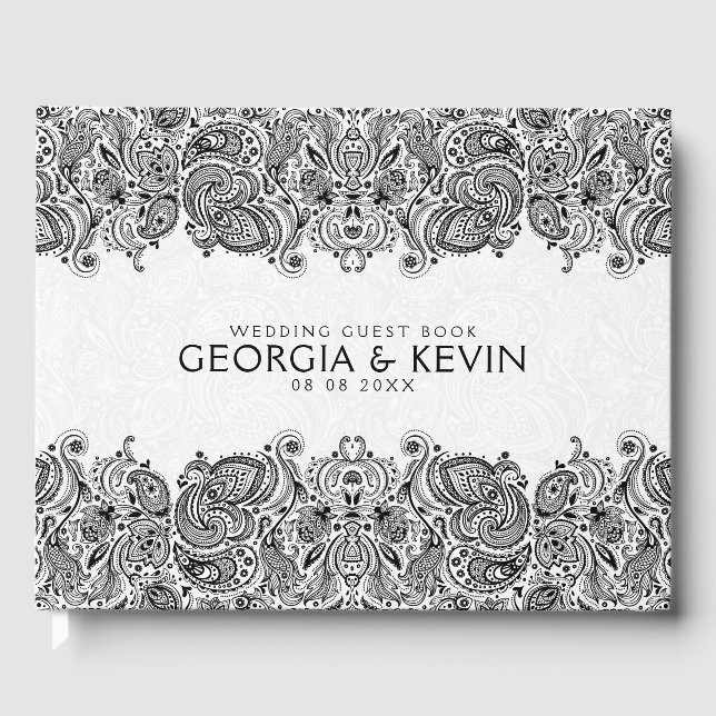 Livro De Visitas Paisley Paisley Branco e Preto (Frente)