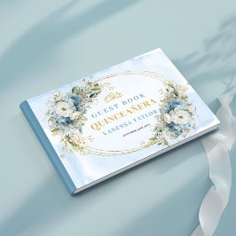 Livro De Visitas Pale Blue Gold Eucalyptus 15th Birthday Guestbook