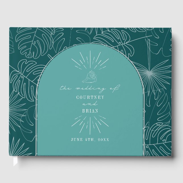 Livro De Visitas Palm Deixa Seashell Teal Beach Casamento (Frente)