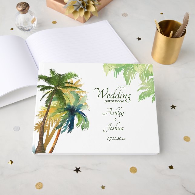 Livro De Visitas Palm Tree Beach Weding Guest Book (Frente aberta)