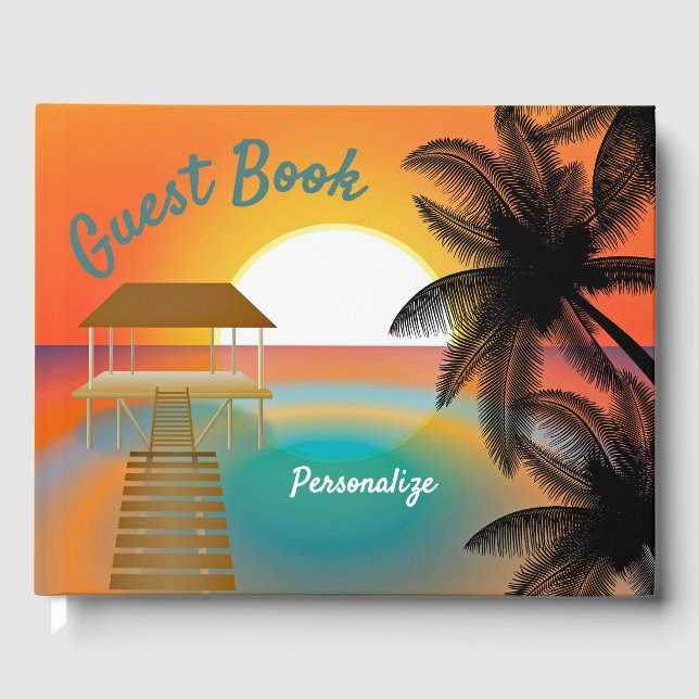 Livro De Visitas Palm Tree Sunset Tropical Beach Paradise (Frente)