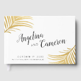 Livro De Visitas Palma Dourada deixa casamento tropical moderno