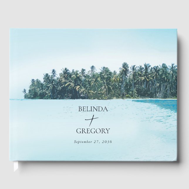 Livro De Visitas Palmas de Aquarela Tropical & Casamento de Praia (Frente)