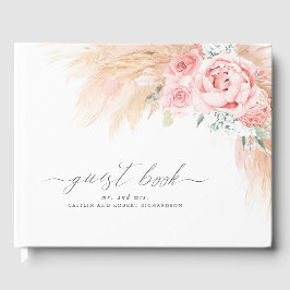 Livro De Visitas Pampas Grass Blush Pink Casado Guest Book